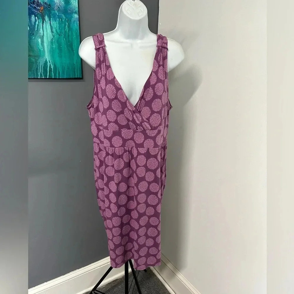 Merona Women’s XL Plunging V Neck Sleeveless‎ Dress Purple Floral Stretch Casual